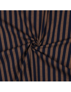 Baumwoll-Popeline-Stoff - Breite Streifen - Braun und Navy