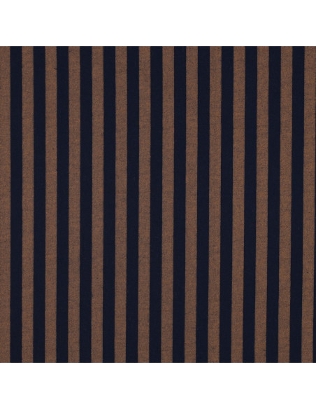Baumwoll-Popeline-Stoff - Breite Streifen - Braun und Navy