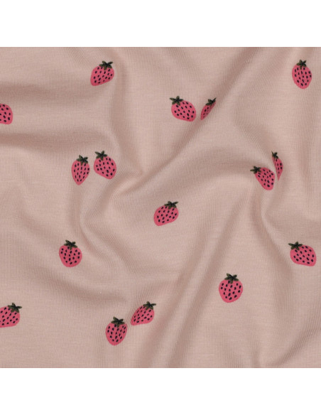 Jersey-Stoff Erdbeeren - Pfirsichfarbener Hintergrund