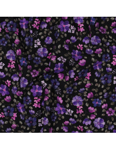 Jersey-Stoff Anna - Violette Blumen auf navyfarbenem Hintergrund