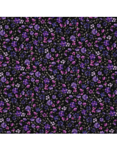 Jersey-Stoff Anna - Violette Blumen auf navyfarbenem Hintergrund 2