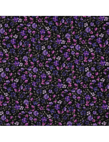 Jersey-Stoff Anna - Violette Blumen auf navyfarbenem Hintergrund