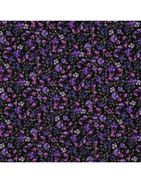Jersey-Stoff Anna - Violette Blumen auf navyfarbenem Hintergrund