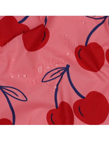 Wasserabweisender Baumwollstoff mit großen Kirschen - Rosa