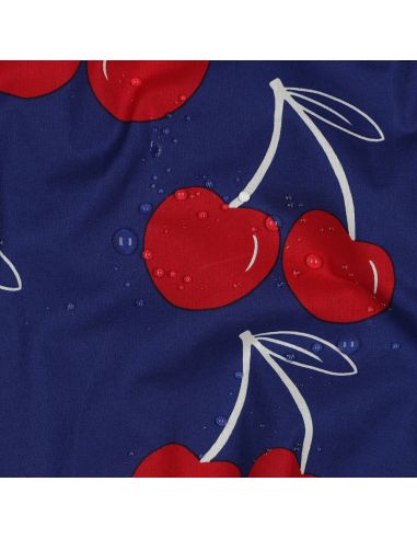 Wasserabweisender Baumwollstoff mit großen Kirschen - Blau