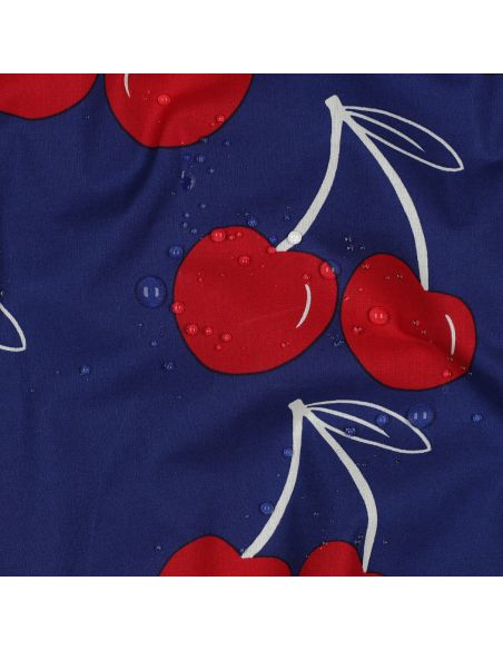 Wasserabweisender Baumwollstoff mit großen Kirschen - Blau