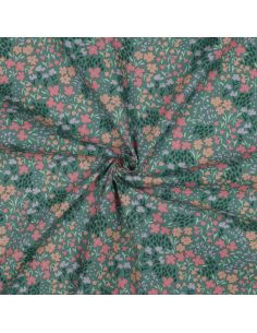 Wasserabweisender Baumwollstoff mit kleinen Blumen - Grüner Hintergrund