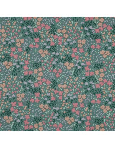 Wasserabweisender Baumwollstoff mit kleinen Blumen - Grüner Hintergrund