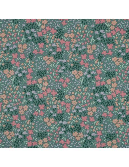 Wasserabweisender Baumwollstoff mit kleinen Blumen - Grüner Hintergrund