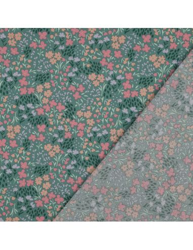 Wasserabweisender Baumwollstoff mit kleinen Blumen - Grüner Hintergrund