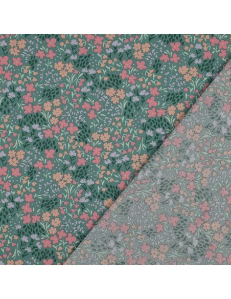 Wasserabweisender Baumwollstoff mit kleinen Blumen - Grüner Hintergrund