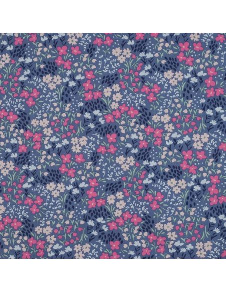 Wasserabweisender Baumwollstoff mit kleinen Blumen - Jeansblauer Hintergrund