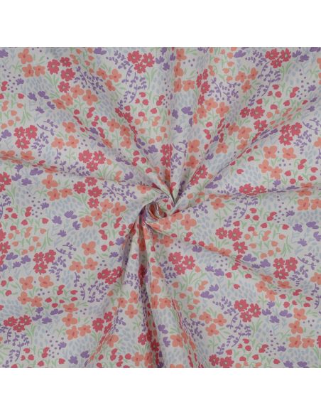 Wasserabweisender Baumwollstoff mit kleinen Blumen - Weißer Hintergrund