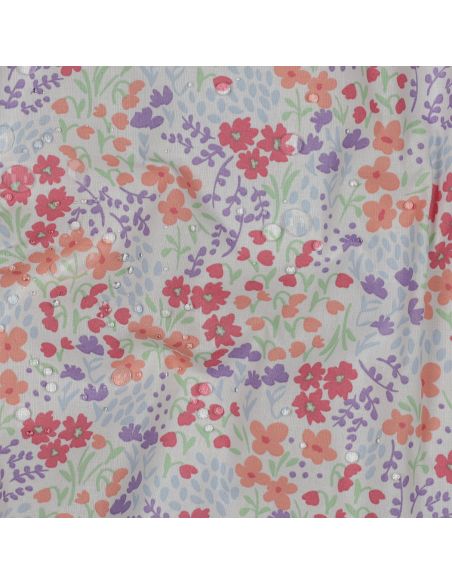 Wasserabweisender Baumwollstoff mit kleinen Blumen - Weißer Hintergrund
