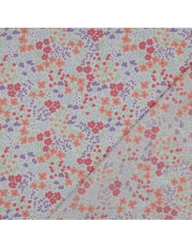 Wasserabweisender Baumwollstoff mit kleinen Blumen - Weißer Hintergrund