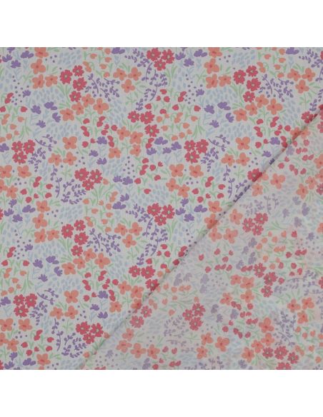 Wasserabweisender Baumwollstoff mit kleinen Blumen - Weißer Hintergrund