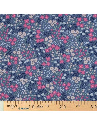 Wasserabweisender Baumwollstoff mit kleinen Blumen - Jeansblauer Hintergrund
