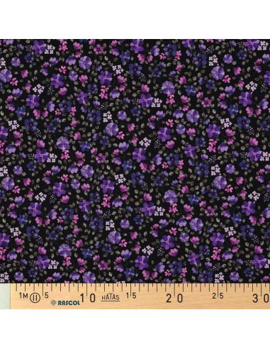Jersey-Stoff Anna - Violette Blumen auf navyfarbenem Hintergrund