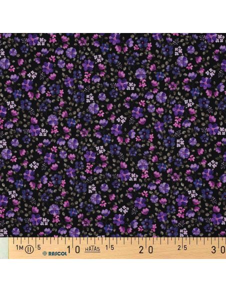 Jersey-Stoff Anna - Violette Blumen auf navyfarbenem Hintergrund