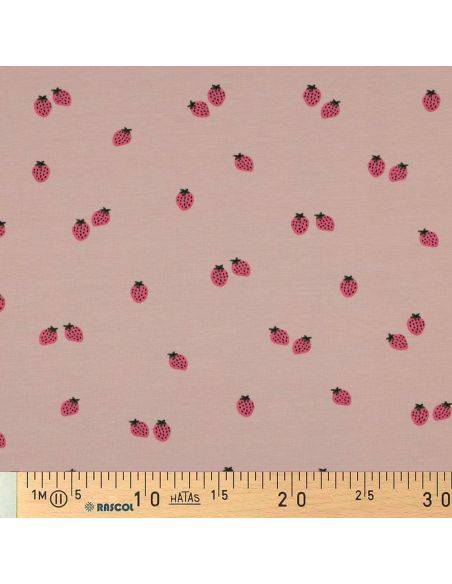 Jersey-Stoff Erdbeeren - Pfirsichfarbener Hintergrund