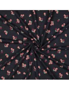 Jersey-Stoff mit kleinen Blumen - Nachtblau