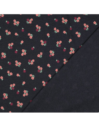 Jersey-Stoff mit kleinen Blumen - Nachtblau