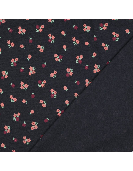 Jersey-Stoff mit kleinen Blumen - Nachtblau