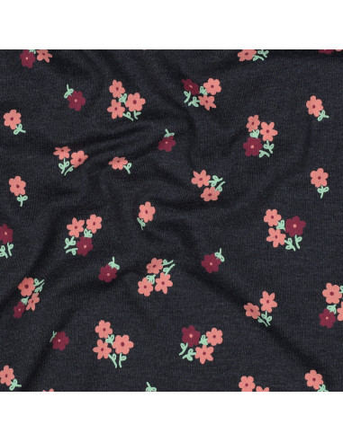 Jersey-Stoff mit kleinen Blumen - Nachtblau