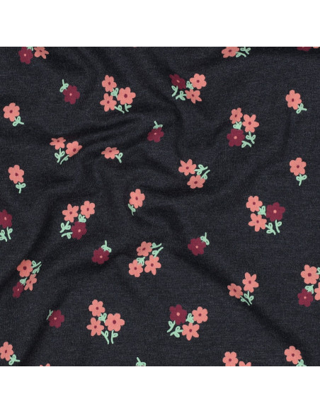 Jersey-Stoff mit kleinen Blumen - Nachtblau