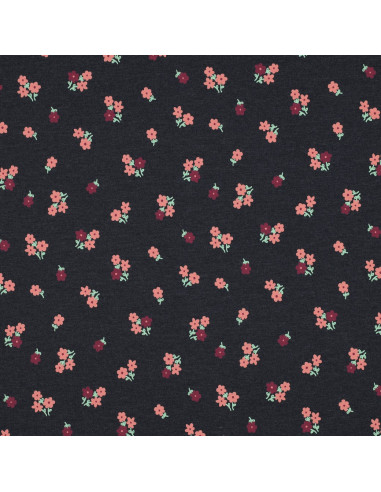Jersey-Stoff mit kleinen Blumen - Nachtblau