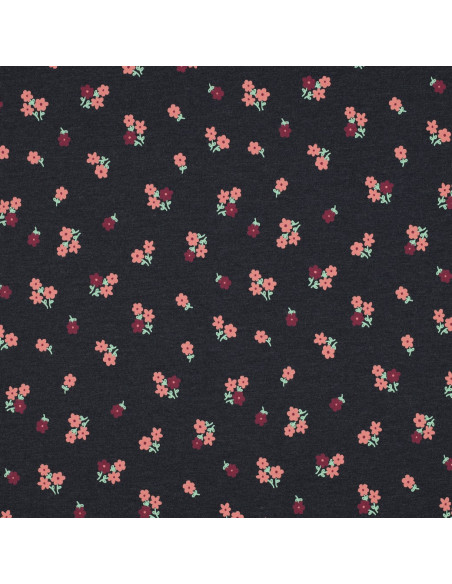 Jersey-Stoff mit kleinen Blumen - Nachtblau