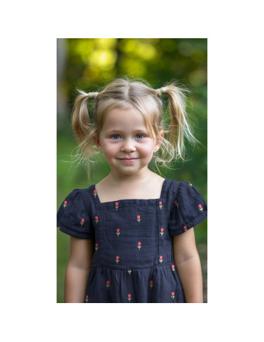 Bestickter Double-Gauze-Stoff mit Tulpen - Navy