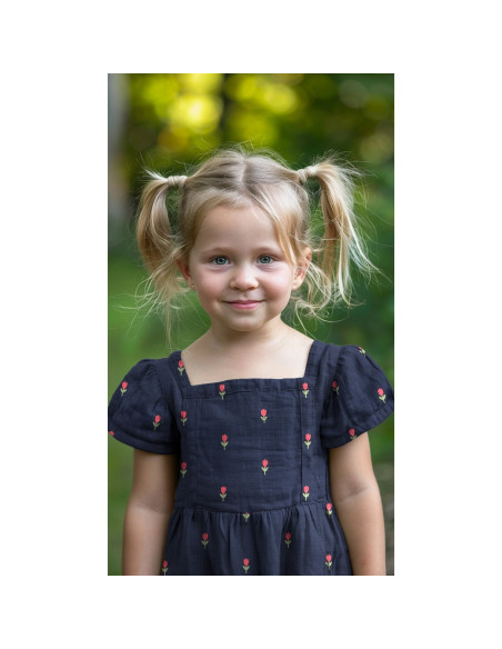 Bestickter Double-Gauze-Stoff mit Tulpen - Navy