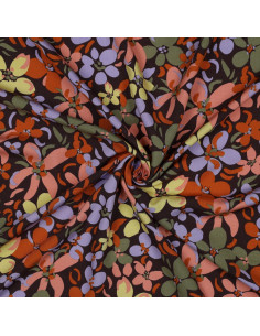 Viskosestoff mit leuchtenden Blumen - Dunkelbraun