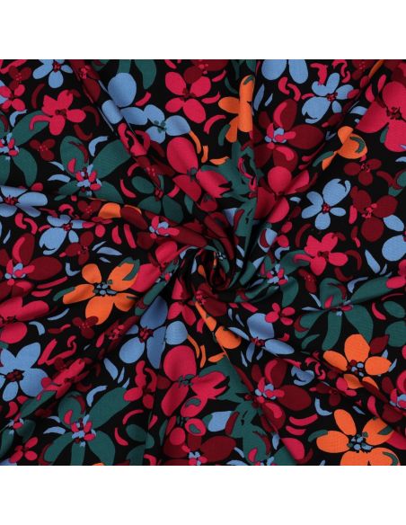 Viskosestoff mit leuchtenden Blumen - Schwarz