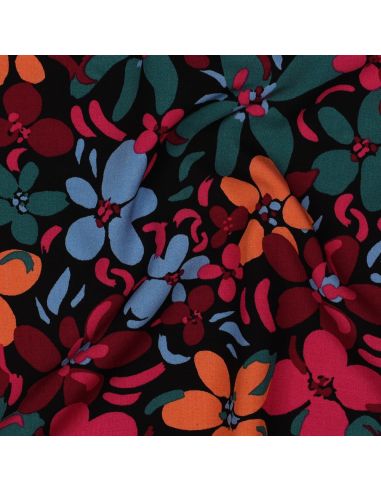 Viskosestoff mit leuchtenden Blumen - Schwarz