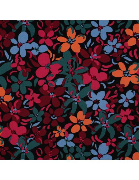 Viskosestoff mit leuchtenden Blumen - Schwarz