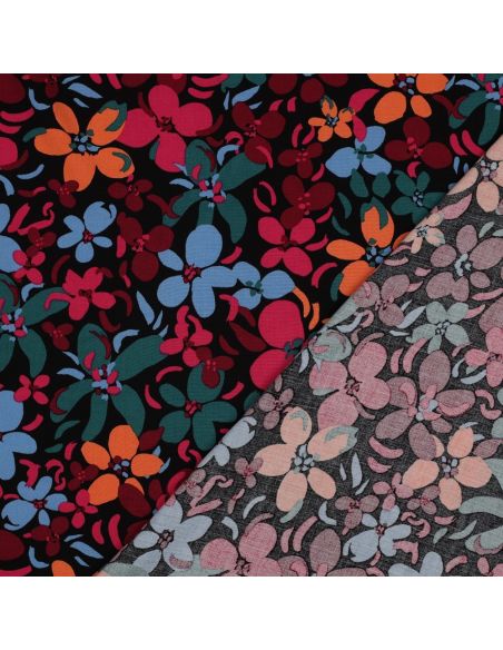 Viskosestoff mit leuchtenden Blumen - Schwarz