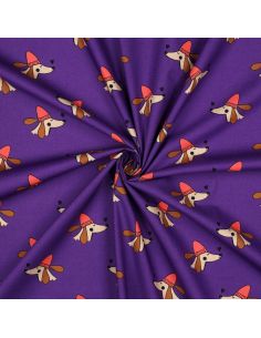 Baumwoll-Popeline-Stoff mit Hunden und Herzen - Violett
