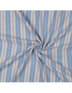 Doppellagiger Musselin mit Streifenmuster - Blau