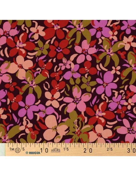 Viskosestoff mit leuchtenden Blumen - Dunkelviolett