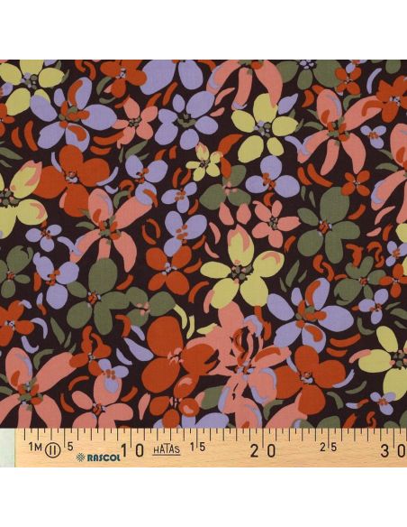 Viskosestoff mit leuchtenden Blumen - Dunkelbraun