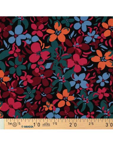 Viskosestoff mit leuchtenden Blumen - Schwarz