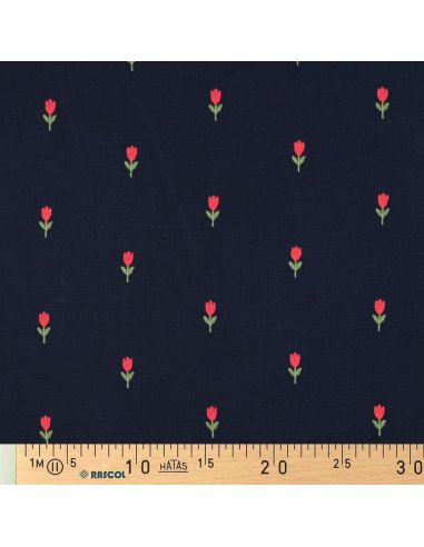 Bestickter Doppelschleierstoff mit Tulpen - Marineblau