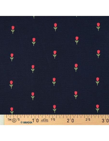 Bestickter Doppelschleierstoff mit Tulpen - Marineblau