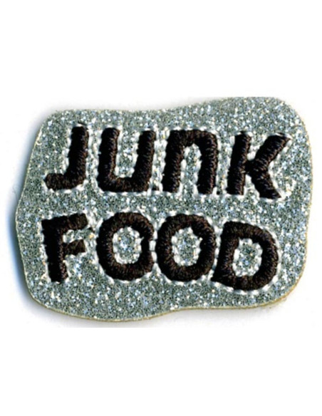 Glitzernde Bügelapplikation Junk Food - Silber