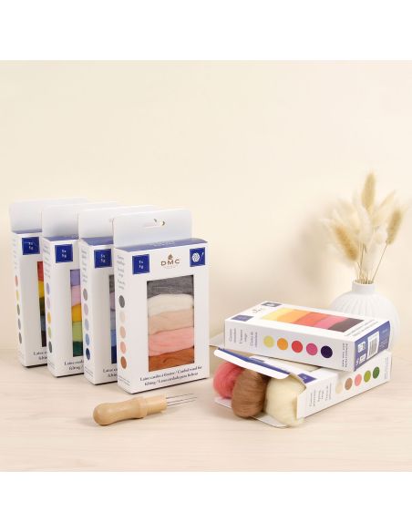 Pack mit 5 kardierten Filzwollen DMC - Frühling