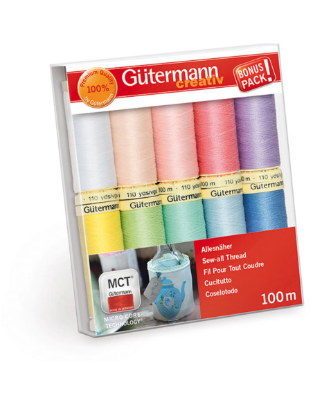 Set mit 10 Gütermann Polyester-Nähfäden - Pastellfarben