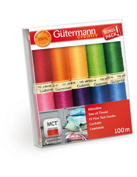 Set mit 10 Gütermann Polyester-Nähfäden - Leuchtend