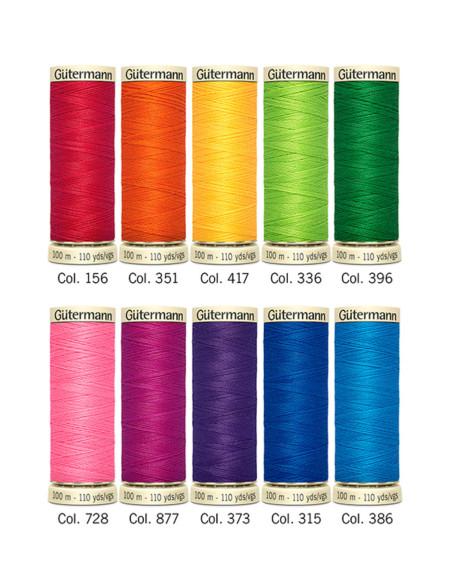 Set mit 10 Gütermann Polyester-Nähfäden - Leuchtend